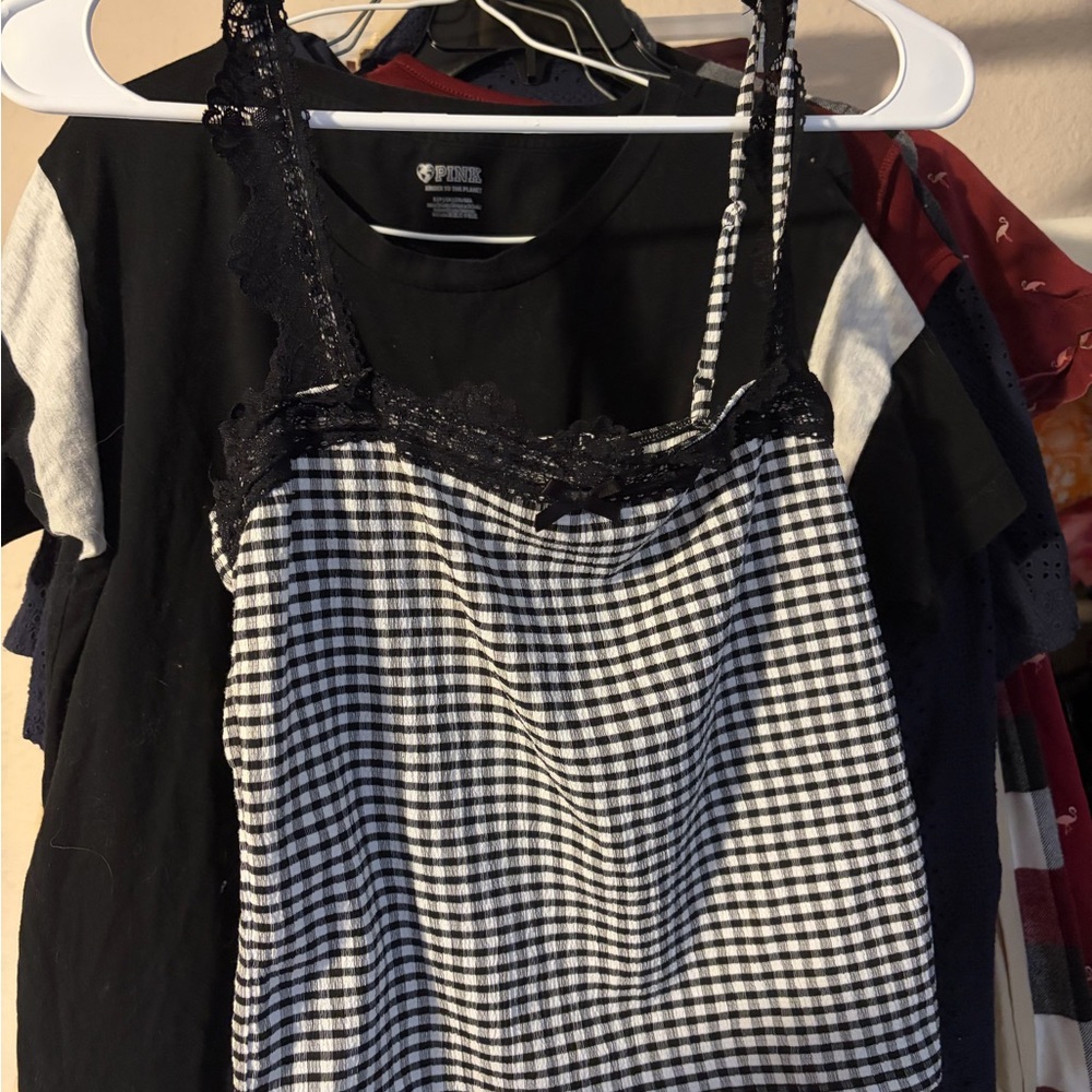 Black & White Gingham Lace Trim Cami